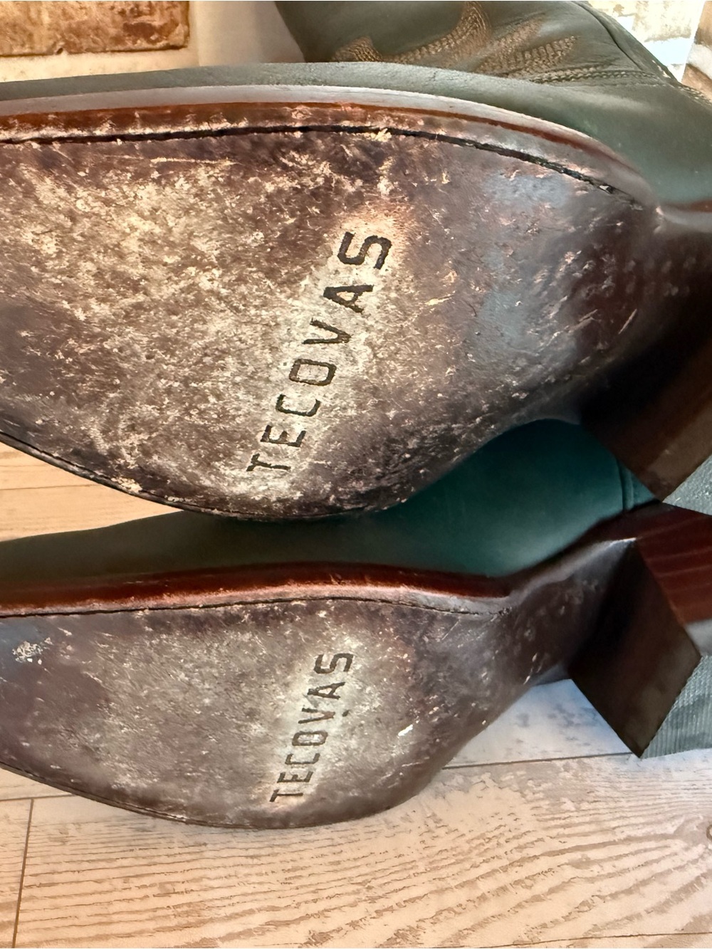 Tecovas Teal Green Embroidered Leather Heeled Cowboy Boots - Picture 6 of 7